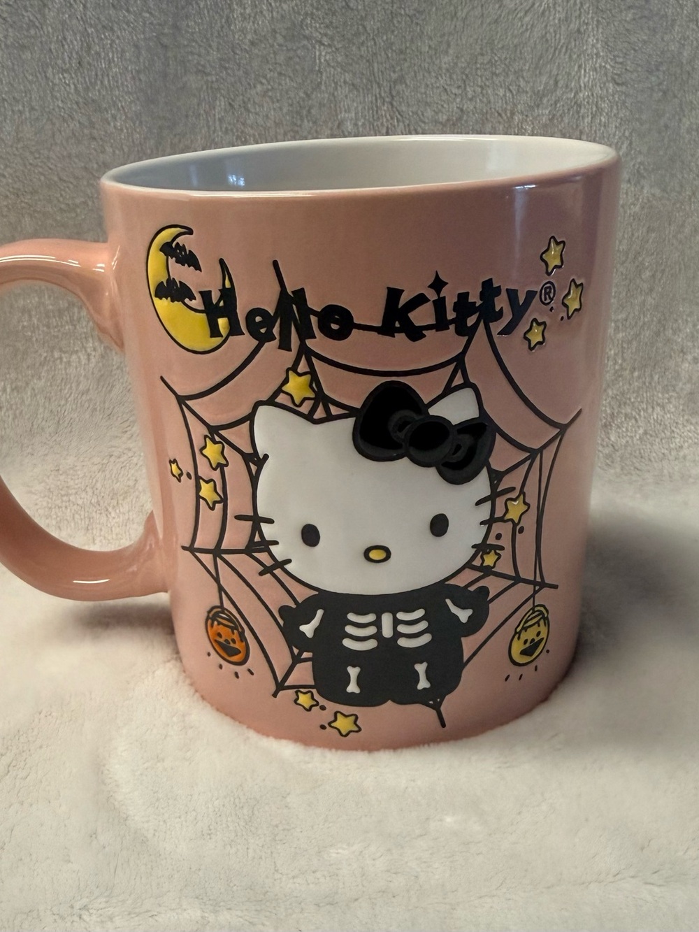 Sanrio Hello Kitty Skeleton Pink Spiderweb Halloween Spooky Ceramic Big Mug 20oz - Picture 2 of 8